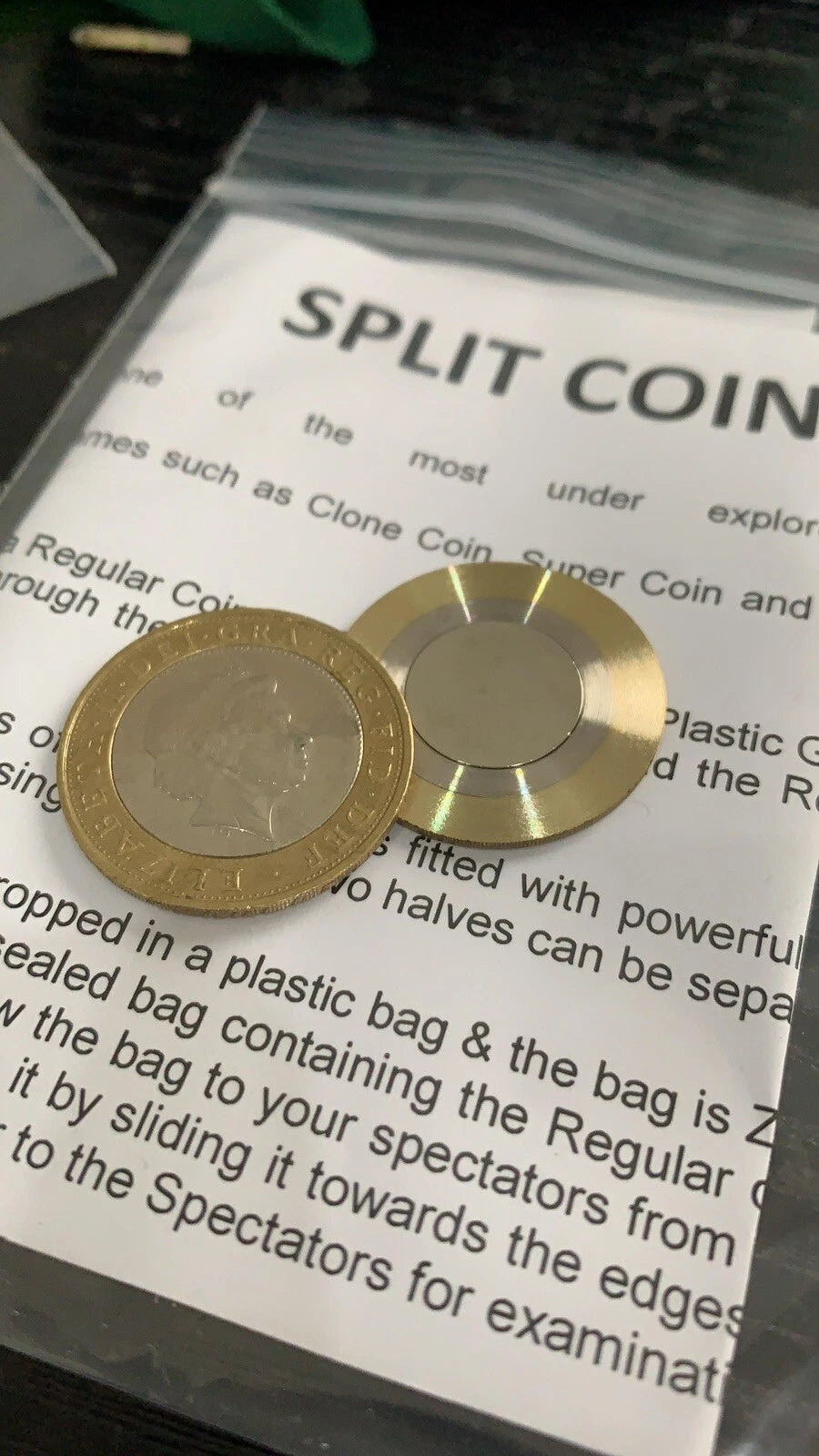 Coin Thru Bag £2 Split Coin Two Pound Split Coin Magic Trick Close Up Magic