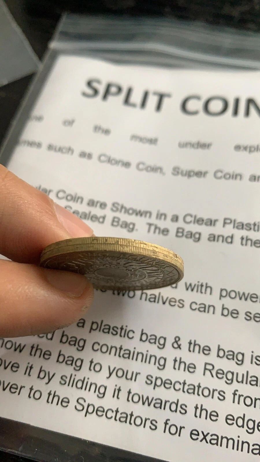 Coin Thru Bag £2 Split Coin Two Pound Split Coin Magic Trick Close Up Magic