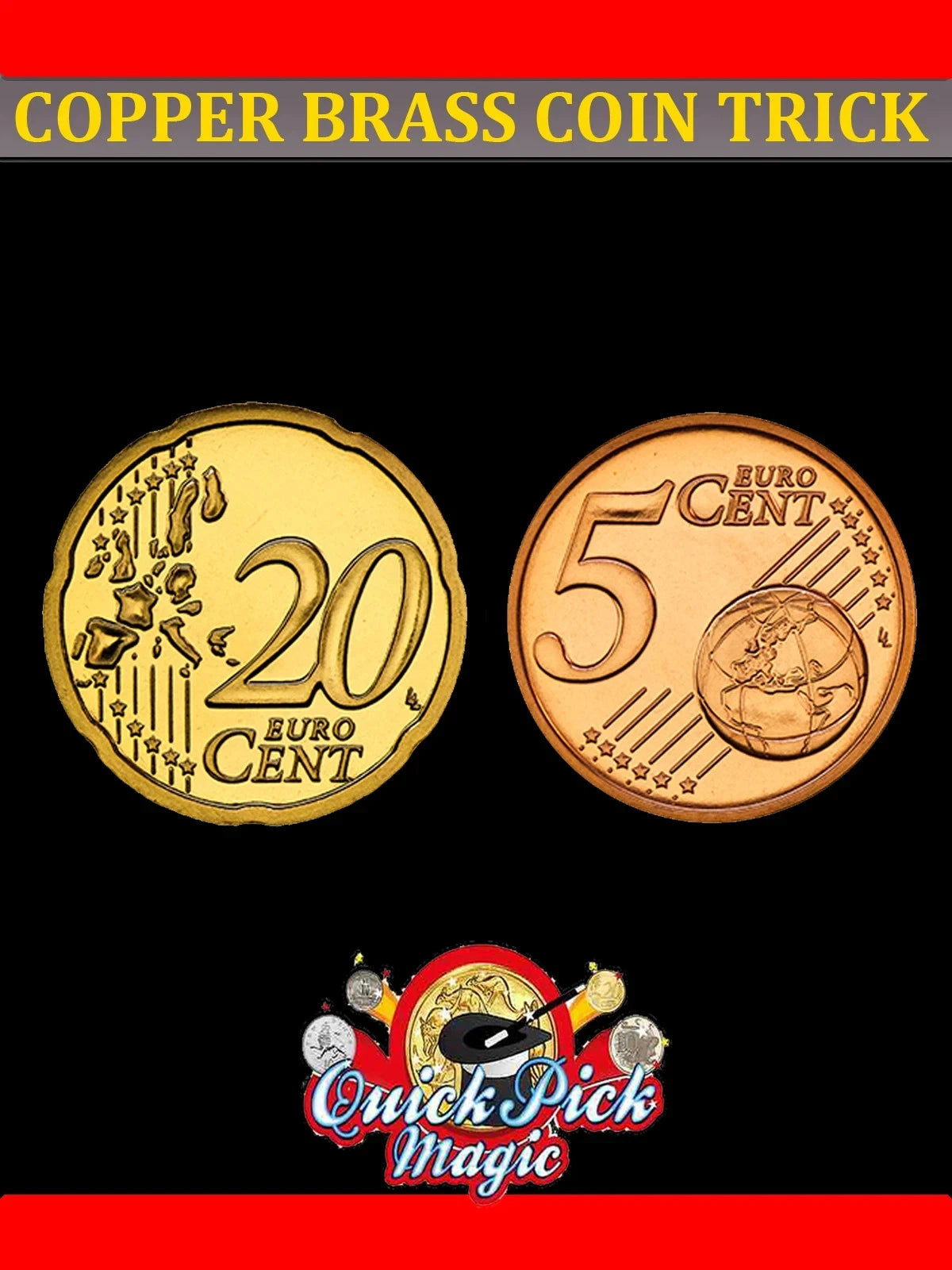 Euro Copper Brass Coin Trick 20c - 5c Gimmic Coin Magic