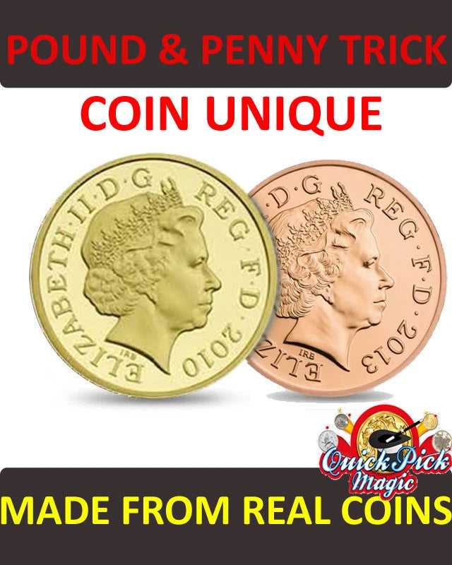 Vintage Pound and Penny Trick [ £1/1p Coin Unique ] Vanishing Penny Close Up Magic Coin Trick