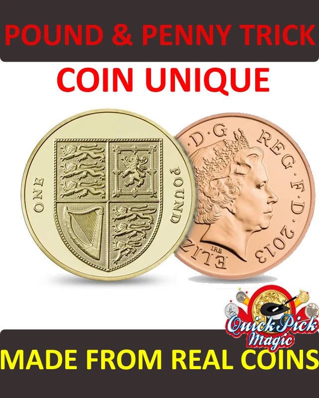 Vintage Pound and Penny Trick [ £1/1p Coin Unique ] Vanishing Penny Close Up Magic Coin Trick