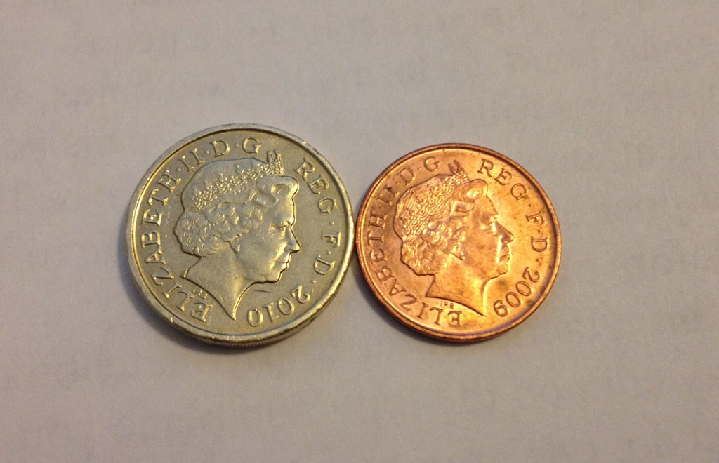 Vintage Pound and Penny Trick [ £1/1p Coin Unique ] Vanishing Penny Close Up Magic Coin Trick