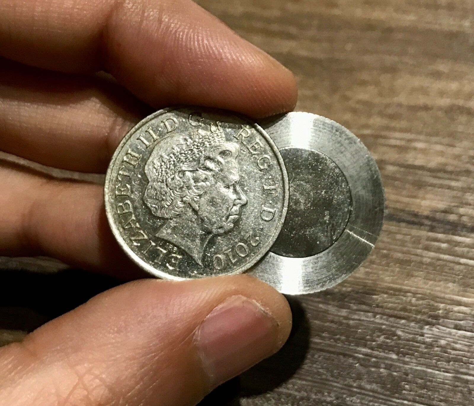Split Coin Magic - 10p Split Coin Magic Trick -  Coin Thru Bag
