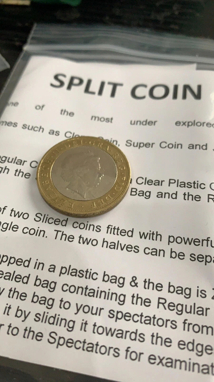 Coin Thru Bag £2 Split Coin Two Pound Split Coin Magic Trick Close Up Magic