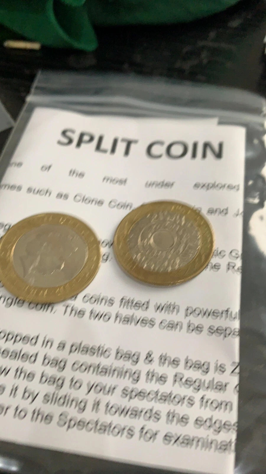 Coin Thru Bag £2 Split Coin Two Pound Split Coin Magic Trick Close Up Magic